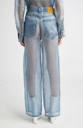 Haikure Winona Denim Print Sheer Silk Pants | Nordstrom