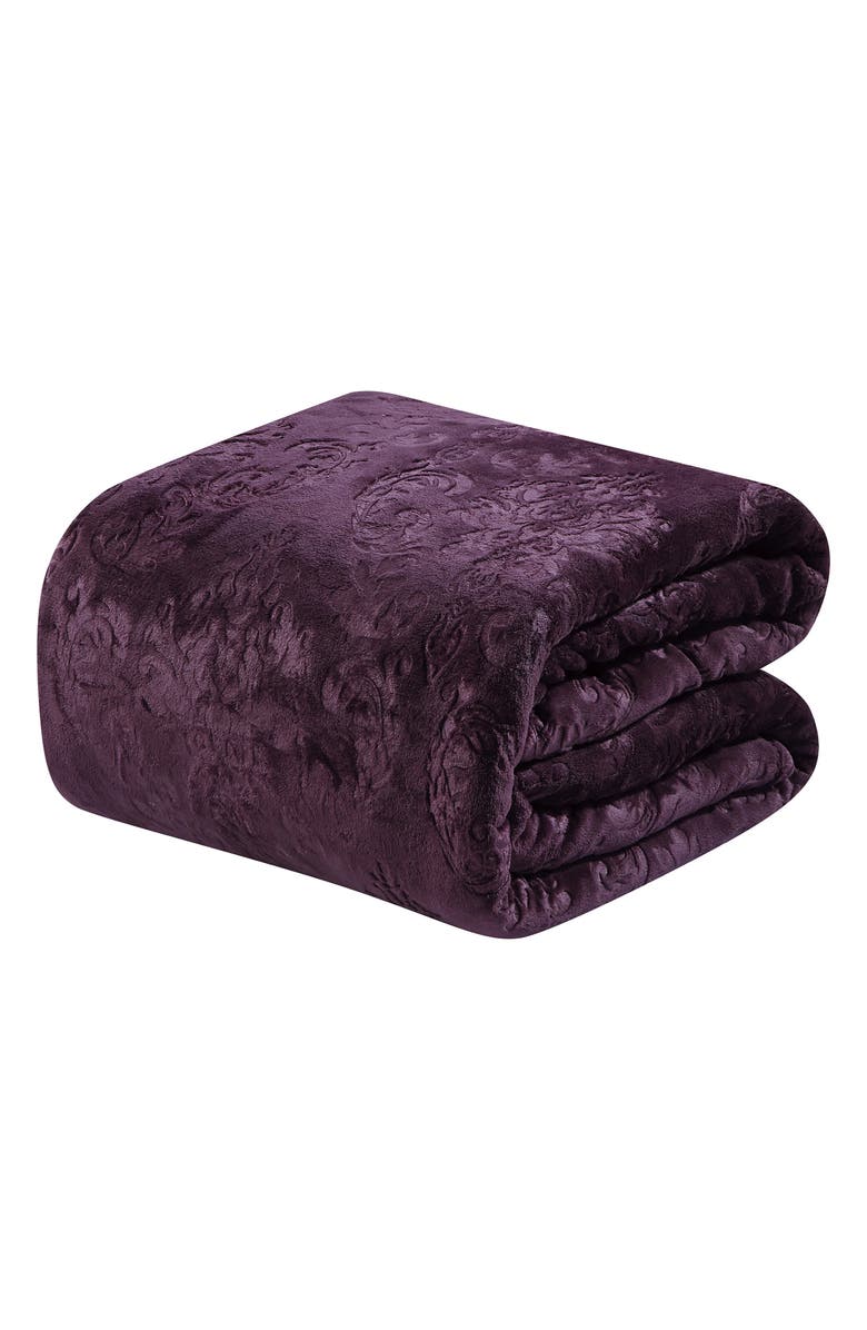 Luxury Home Embossed Contemporary Throw Blanket, Main, color, Plum