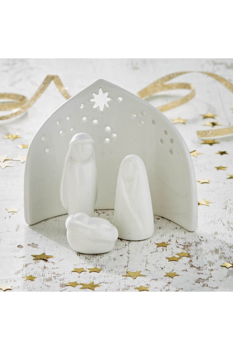 Ceramic Nativity Scene Decorative Holiday Christmas Decor, Alternate, color, White