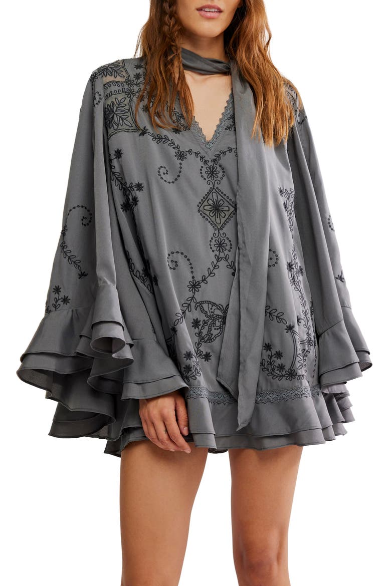 Bali September Sun Long Sleeve Minidress, Alternate, color, CHARCOAL GREY