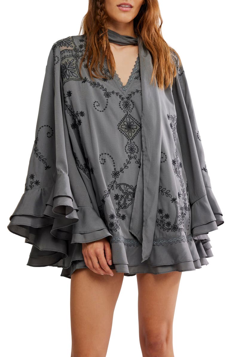 Free People Bali September Sun Long Sleeve Minidress, Alternate, color, Charcoal Grey