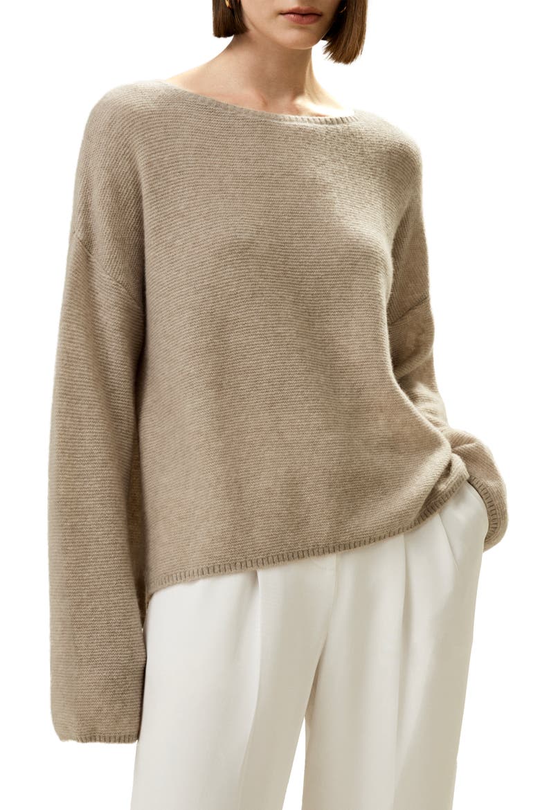 Women's Relaxed Fit Drop-Shoulder Silk Cashmere Blend Sweatshirt, Main, color, Brown