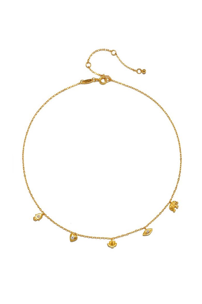 Sacred Symbols White Topaz Charm Choker Necklace, Alternate, color, Gold