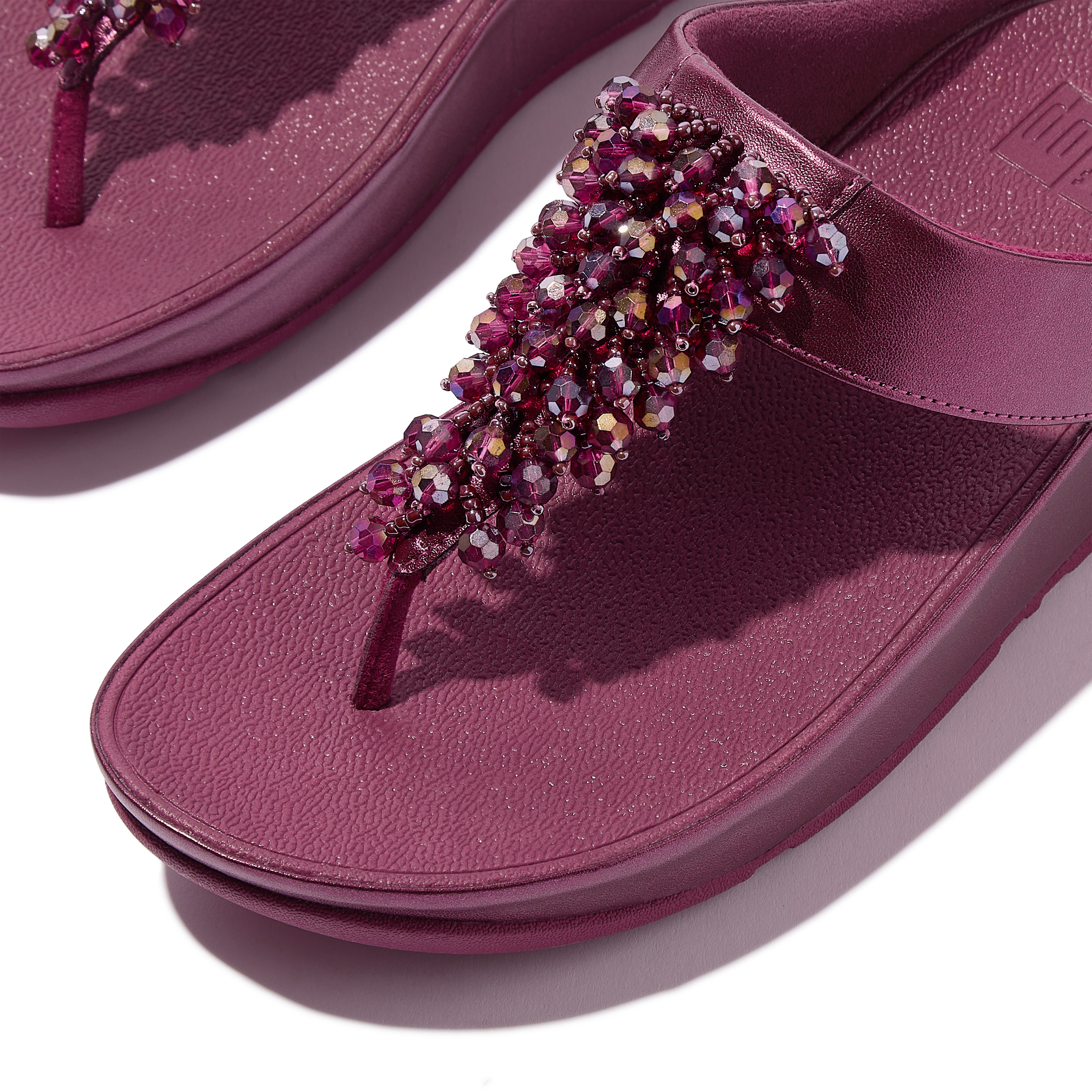 Rumba Iridescent beaded toe-post sandals, Alternate, color, Metallic Ruby