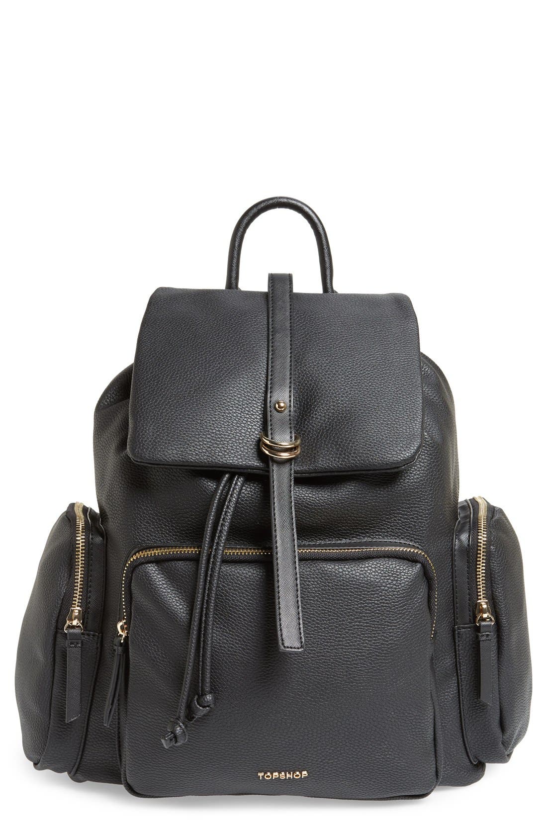 Topshop Faux Leather Backpack, Main, color, 