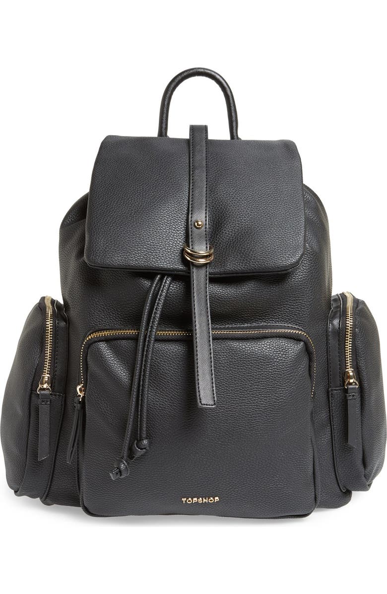 Topshop Faux Leather Backpack, Main, color,