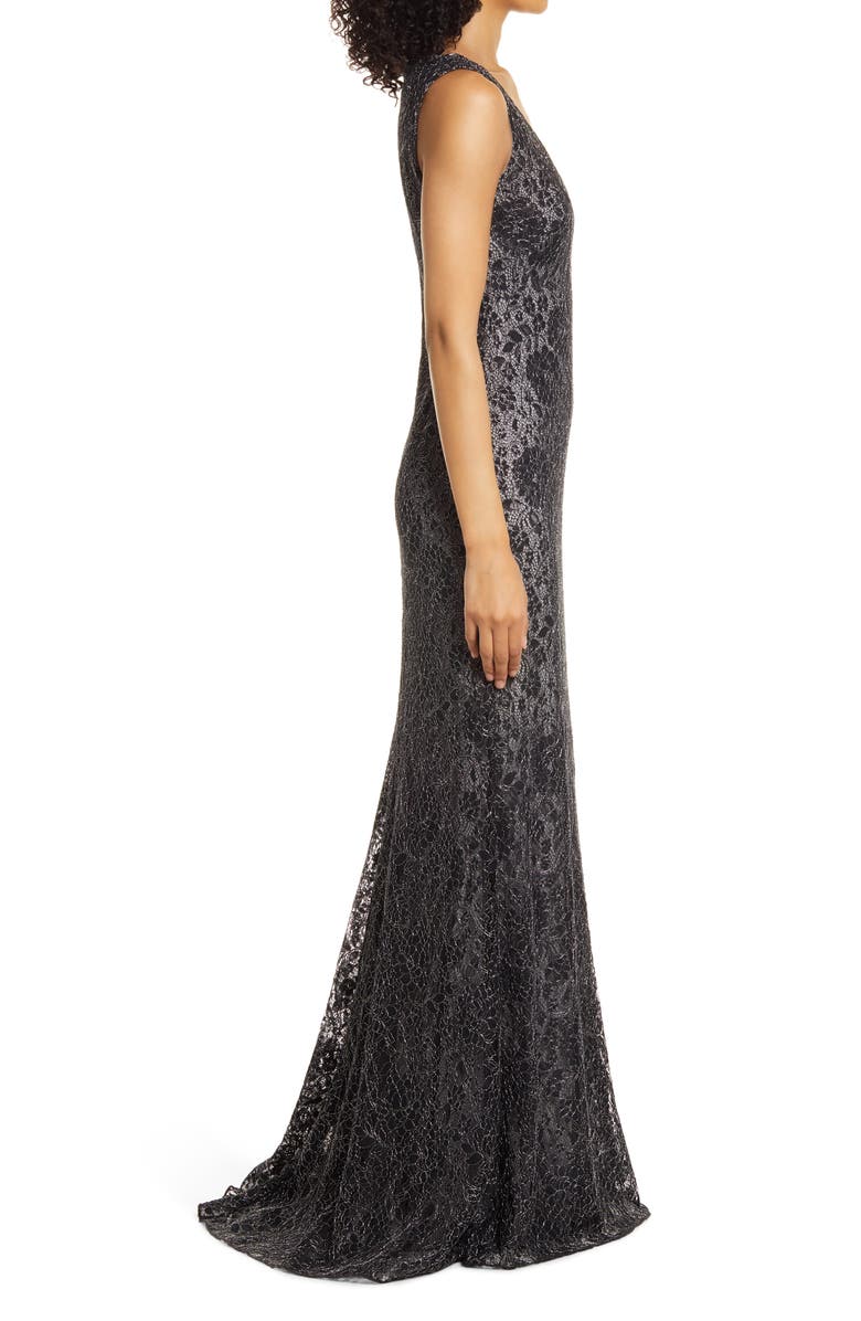 SHO by Tadashi Shoji Plunge Neck Metallic Lace Gown, Alternate, color, 