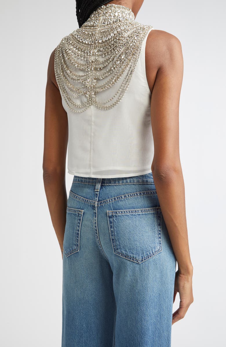 L'AGENCE Yun Draped Crystal Sleeveless Crop Top, Alternate, color, 