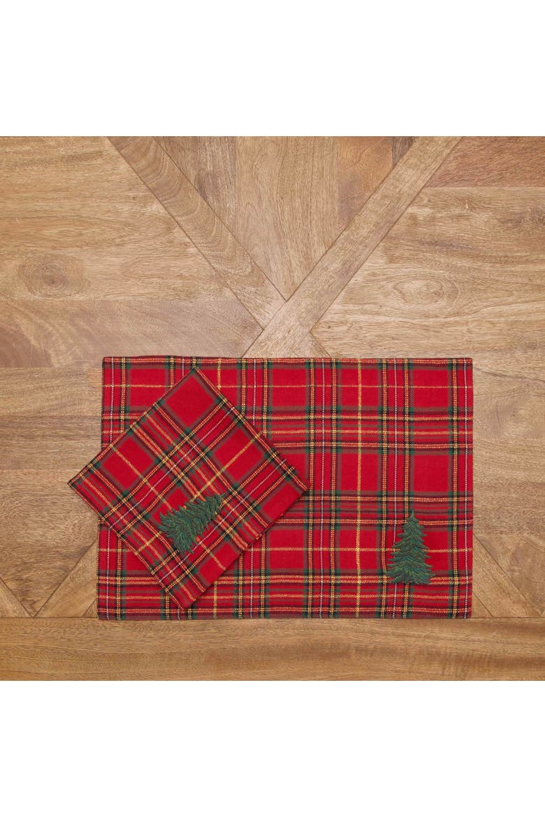 Spruce Tree Plaid Machine Wash Set of 6 Placemats 14" x 20", Alternate, color, Red