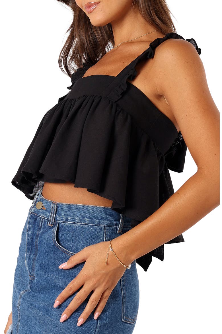 Raye Ruffle Strap Crop Sleeveless Top, Alternate, color, BLACK