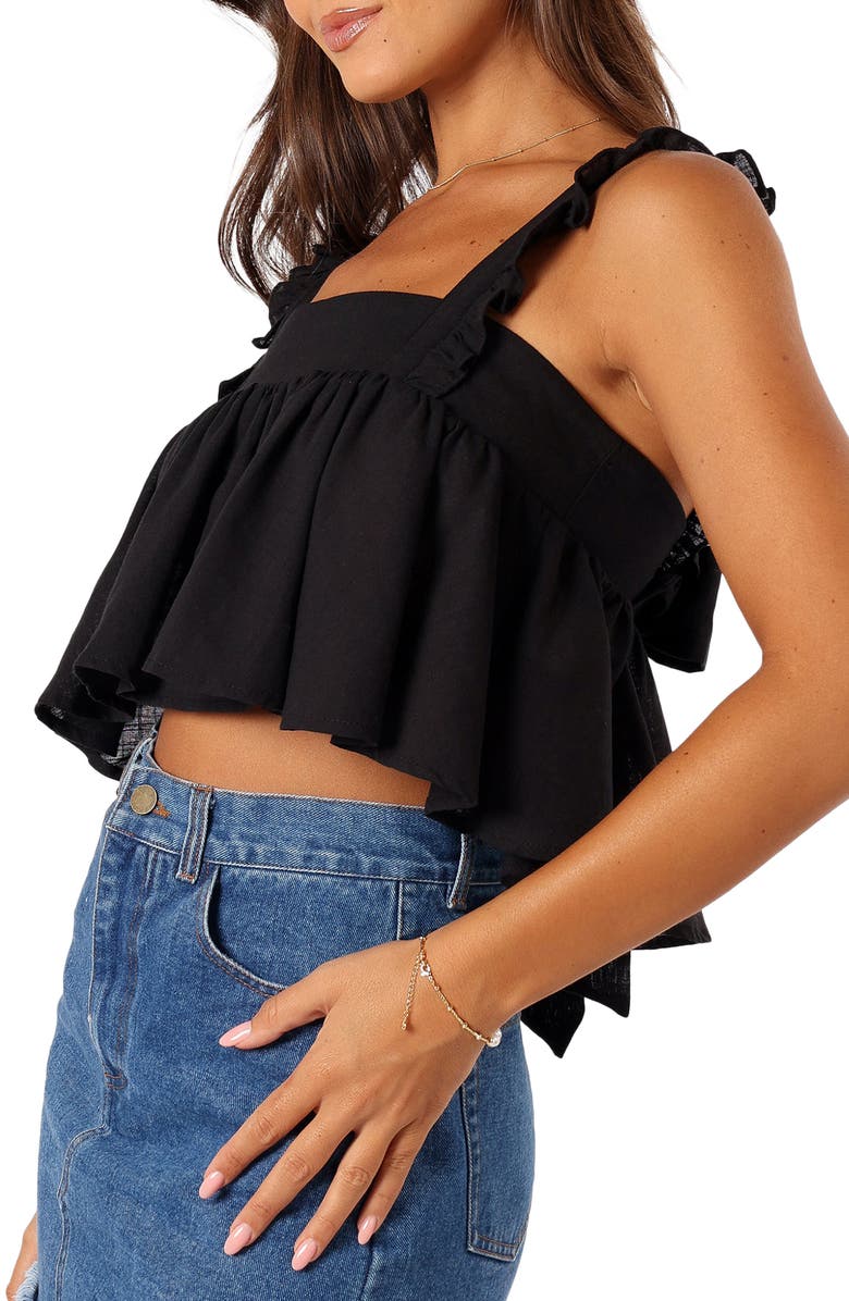 Petal & Pup Raye Ruffle Strap Crop Sleeveless Top, Alternate, color, Black