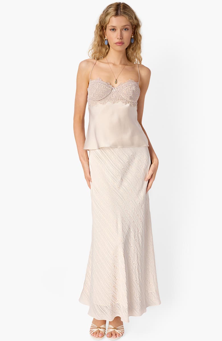 CAMI NYC Piper Metallic Jacquard Stripe Silk Blend Skirt, Alternate, color, Oat