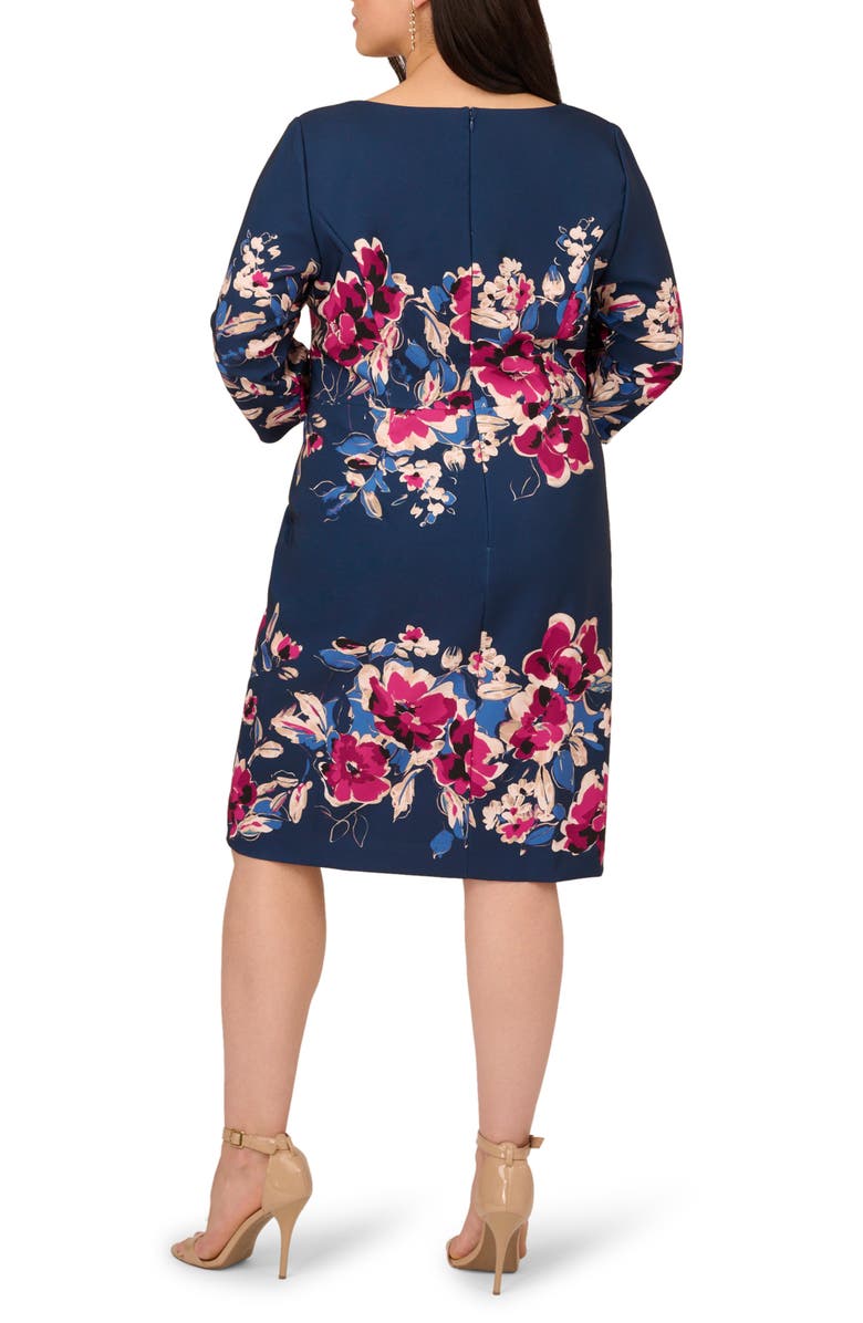 Adrianna Papell Placed Floral Dress, Alternate, color, Navy/ Pink Multi