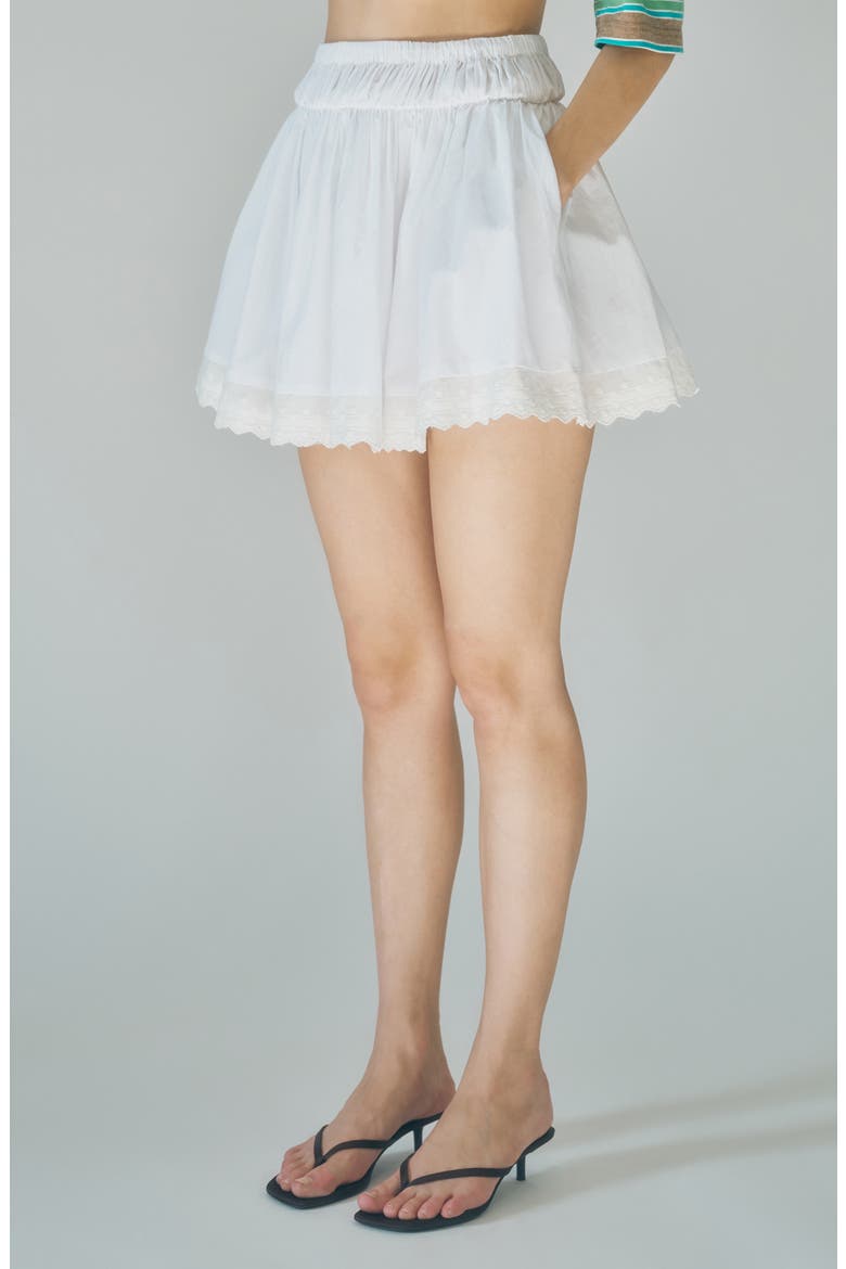 Austin Embroidered Hem Cotton Miniskirt, Alternate, color, WHITE