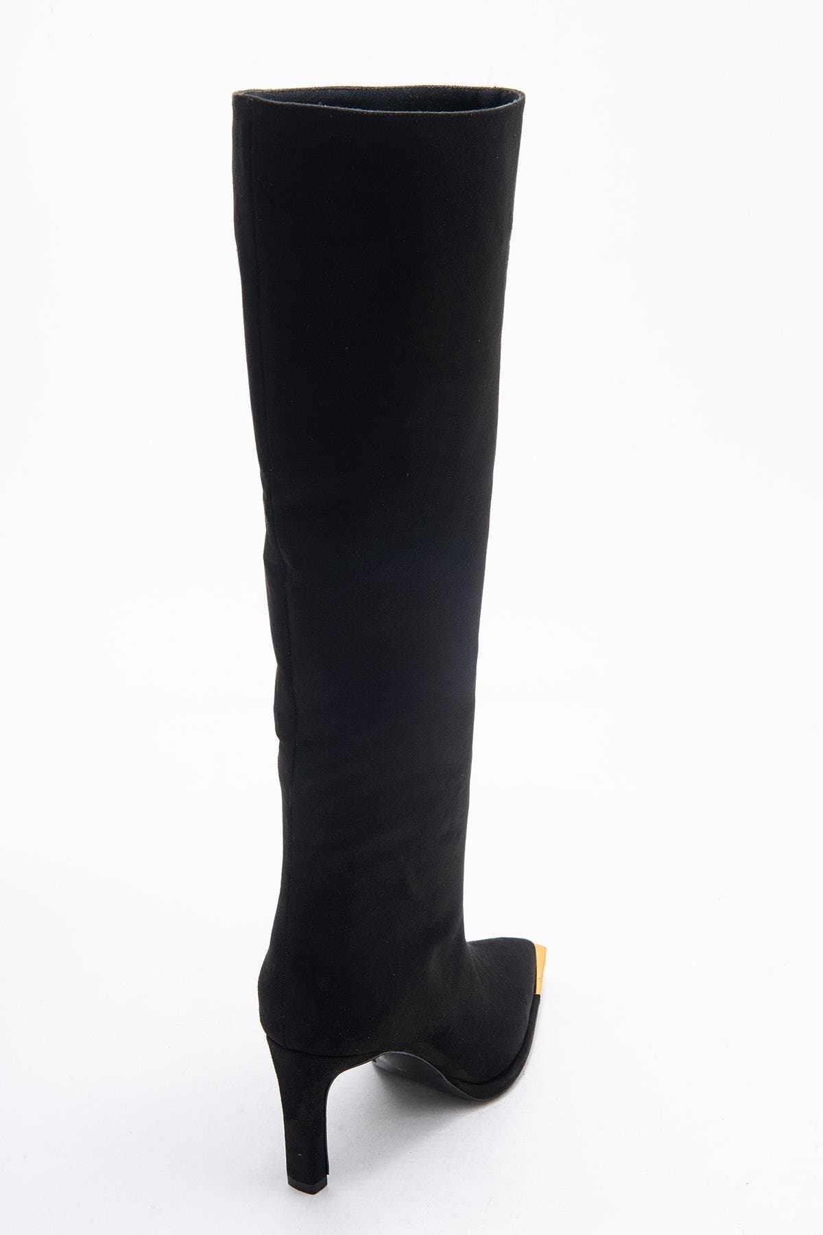 Prologue Shoes Lexa Pointed Toe Knee High Boot, Alternate, color, Black Suede Faux Leather