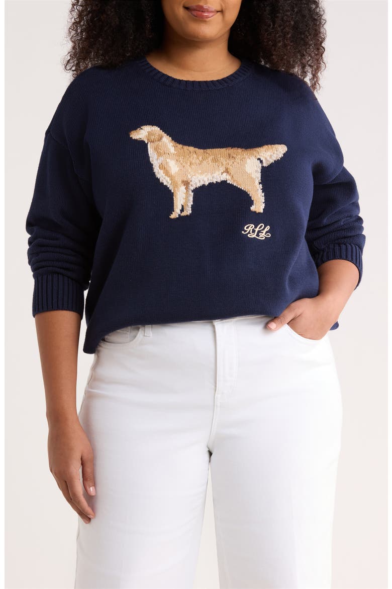 Dog Graphic Cotton Sweater, Main, color, REFINED NAVY BLUE/ MULTI