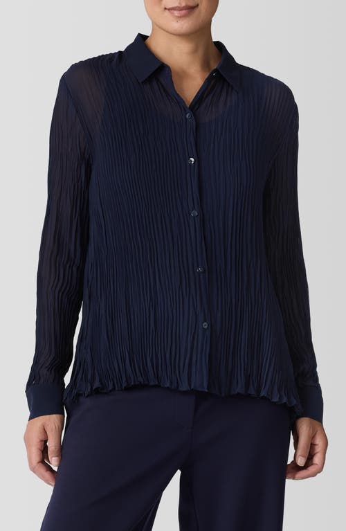 Eileen Fisher Textured Silk Button-up Shirt In Ink