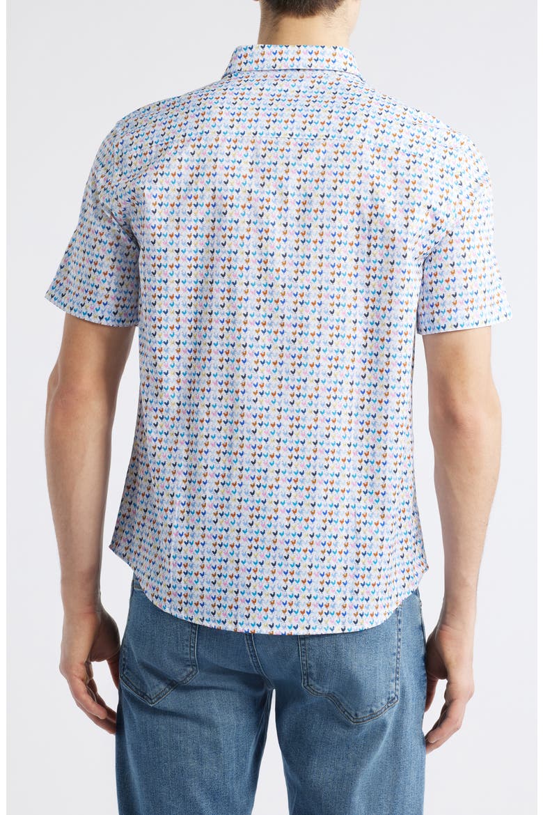 Rooster Print Short Sleeve Button-Up Shirt, Alternate, color, WHITE MULTI