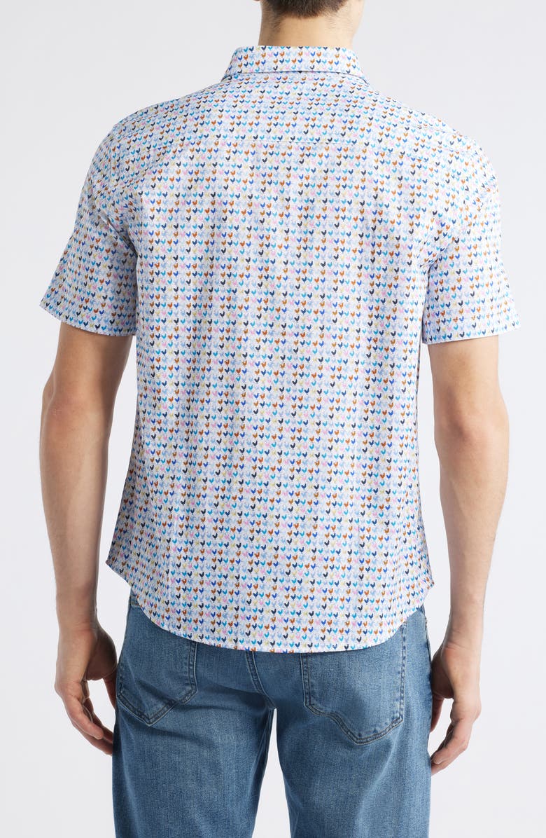 Johnston & Murphy Rooster Print Short Sleeve Button-Up Shirt, Alternate, color, White Multi