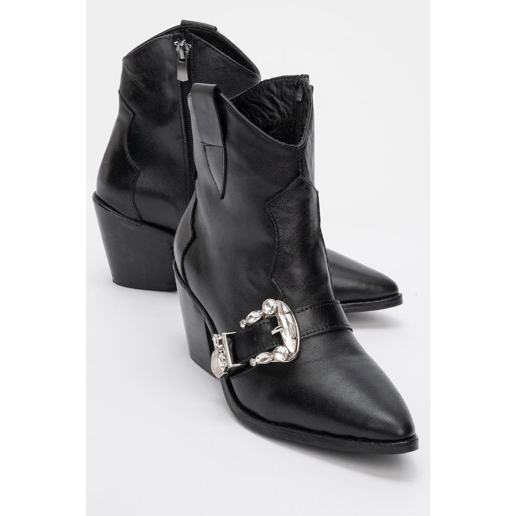 Forever & Always Shoes Any Leather Buckle Boot In Black