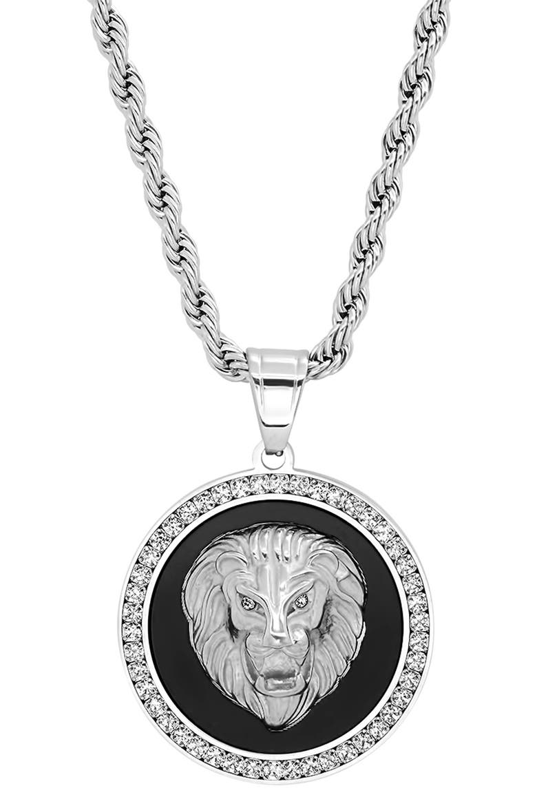 18K Gold Plated Pave Crystal Lion Pendant Necklace, Main, color, METALLIC