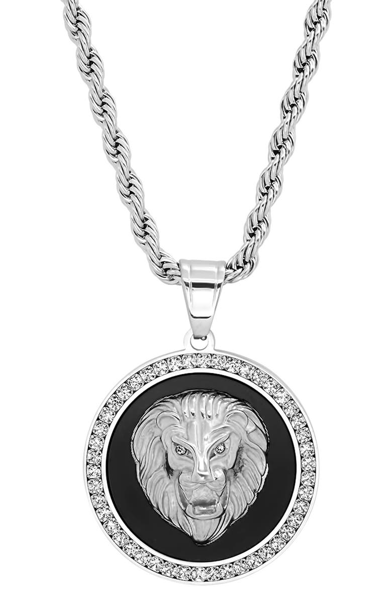 HMY JEWELRY 18K Gold Plated Pave Crystal Lion Pendant Necklace, Main, color, Metallic