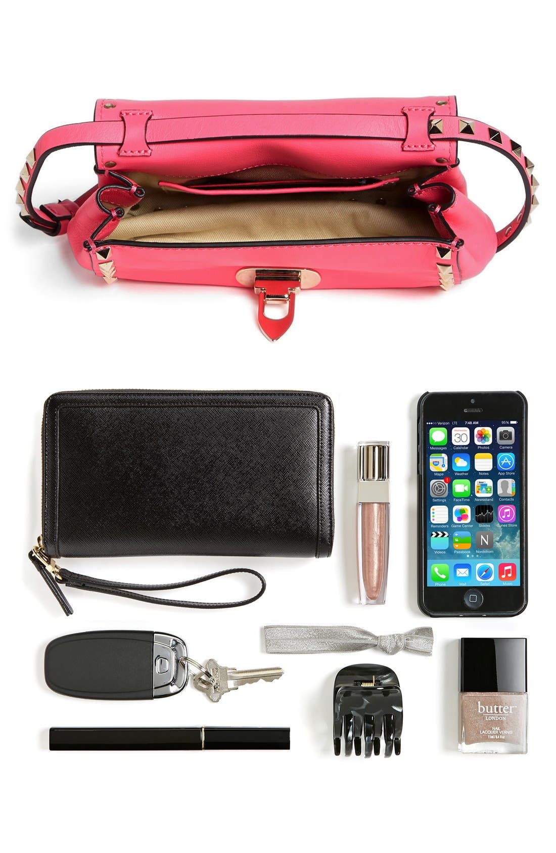 'Small Rockstud' Flap Bag, Alternate, color, FUXIA FLUO/ PLATINO