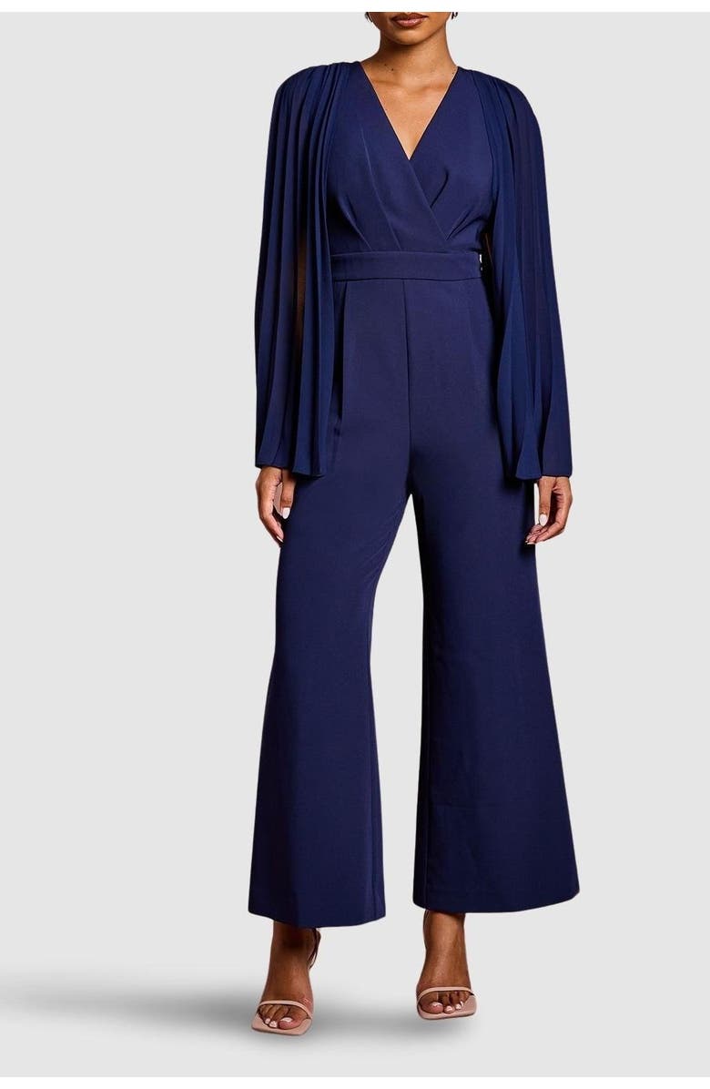 Coast Petite V Neck Pleated Jumpsuit, Alternate, color, Navy