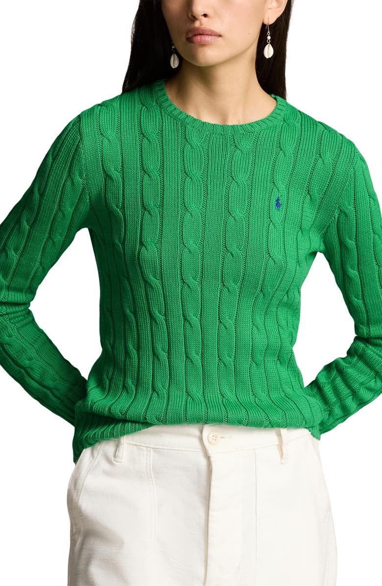 Polo Ralph Lauren Julianna Cotton Cable Sweater, Alternate, color, Preppy Green
