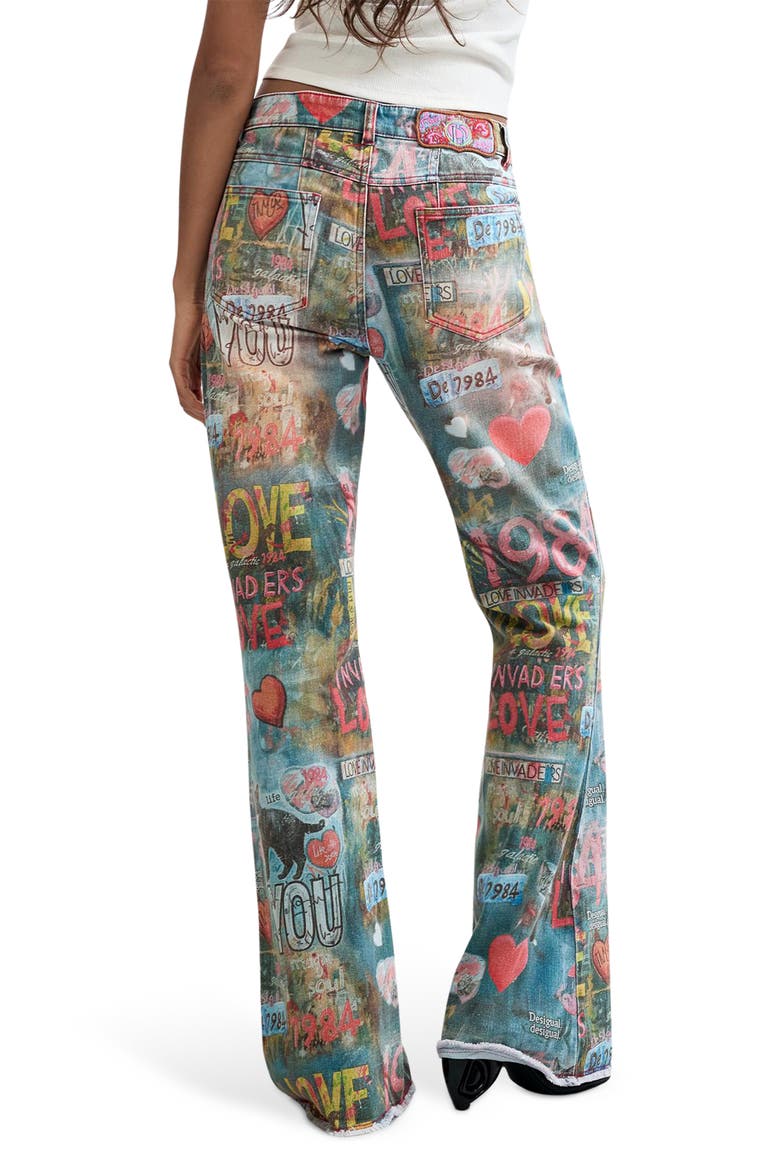 Graphic Flare Leg Jeans, Alternate, color, MEDIUM BLUE