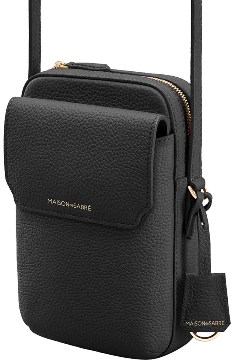 MAISON de SABRÉ Leather Zip Phone Pouch, Alternate, color, Black Caviar