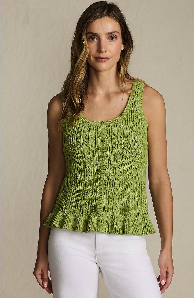 Lands' End Cotton Boucle Ruffle Hem Sleeveless Sweater, Main, color, Winter Pear