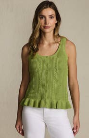 Lands' End Cotton Boucle Ruffle Hem Sleeveless Sweater