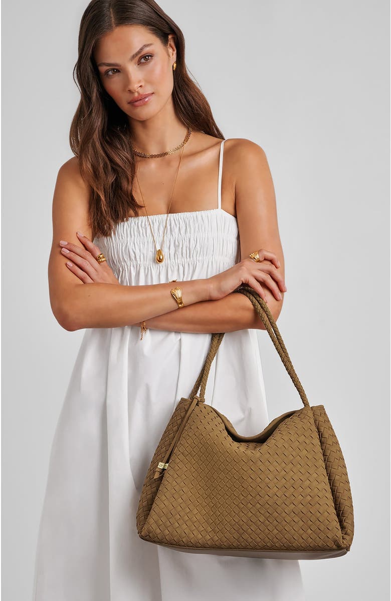 Katie Loxton Nova Hand Woven Large Shoulder Bag, Alternate, color, Light Caramel Suedette
