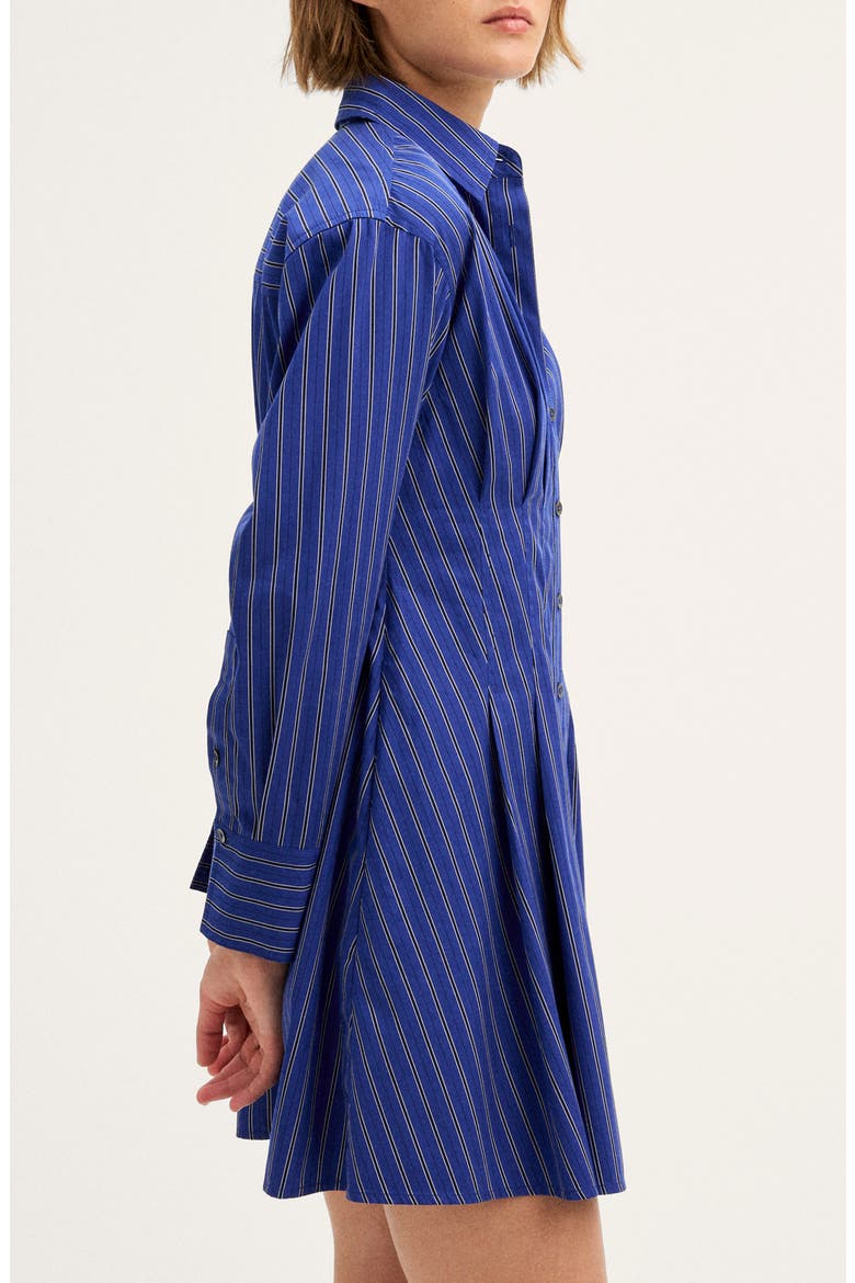 Seamed Mini Shirtdress, Alternate, color, BLUE BLACK WHITE MICRO STRIPE
