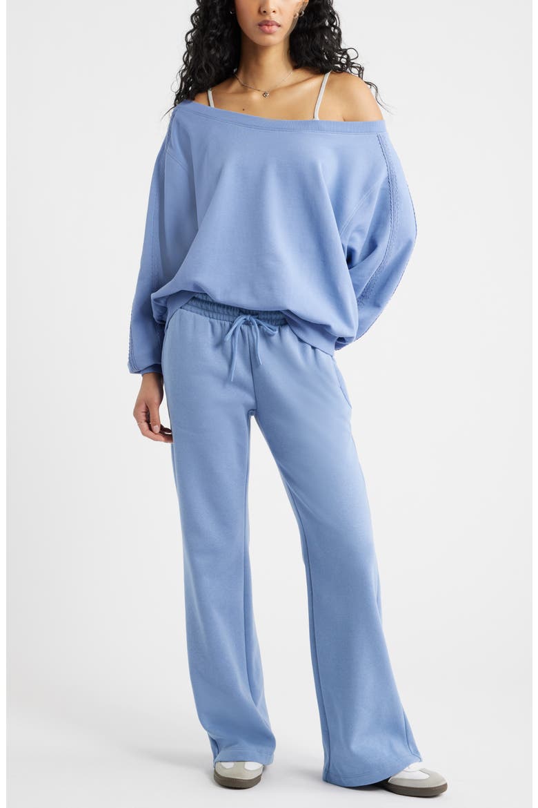 Lace Trim Off the Shoulder Cotton Blend Sweatshirt, Alternate, color, BLUE FROST