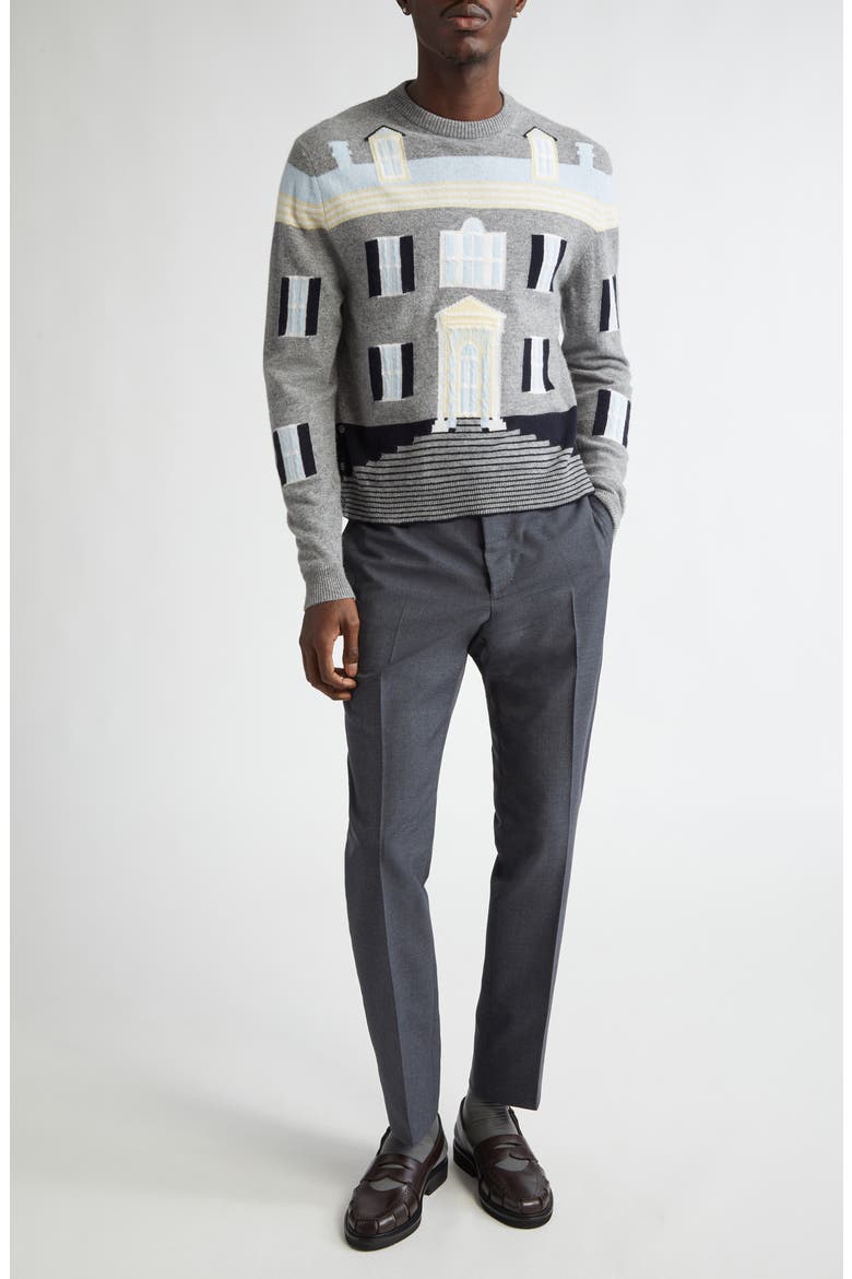 House Intarsia Virgin Wool Sweater, Alternate, color, LIGHT GREY