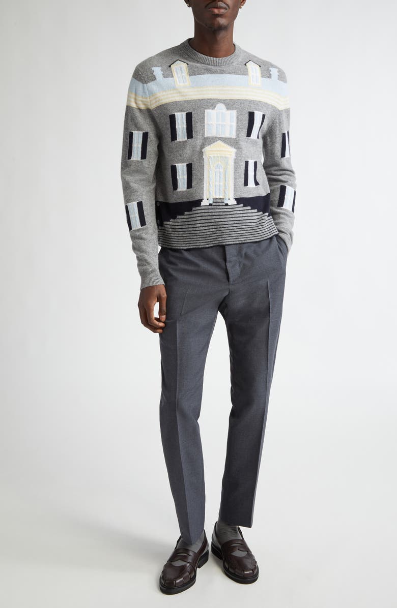 Thom Browne House Intarsia Virgin Wool Sweater, Alternate, color,