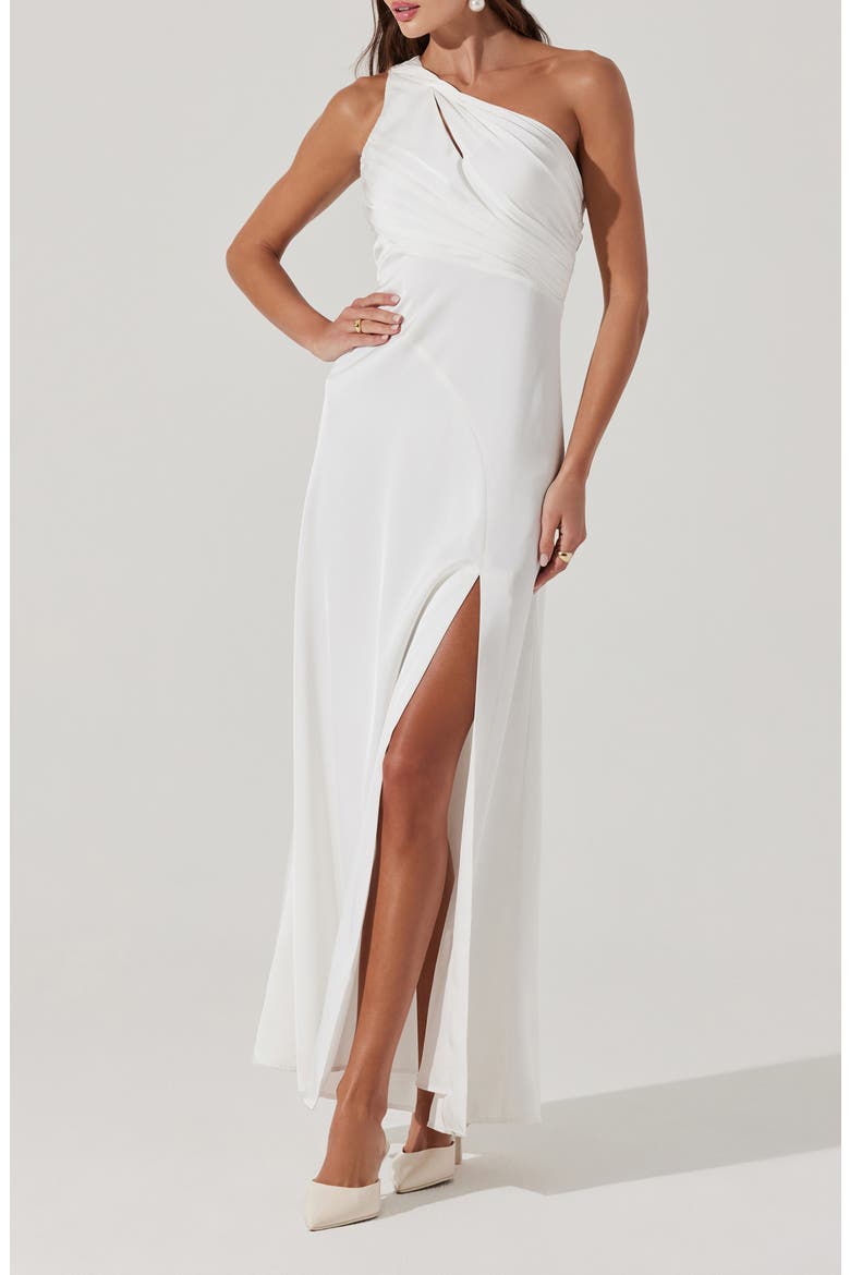 Atolia Draped One-Shoulder Gown, Main, color, WHITE