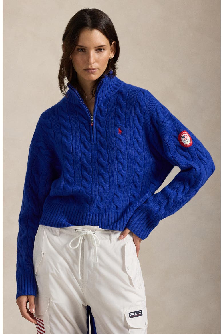 Team USA Cable Stitch Half Zip Pullover, Alternate, color, HERITAGE ROYAL 24