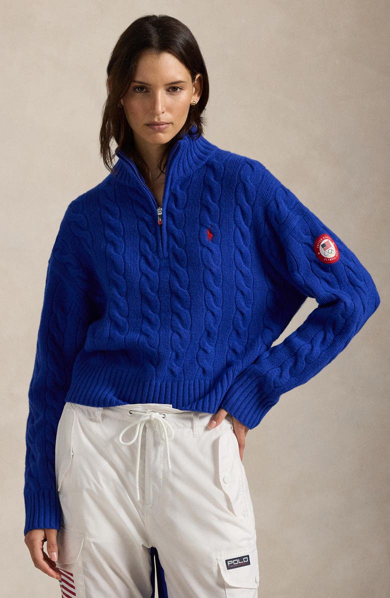 Polo Ralph Lauren Team USA Cable Stitch Half Zip Pullover, Alternate, color, Heritage Royal 24