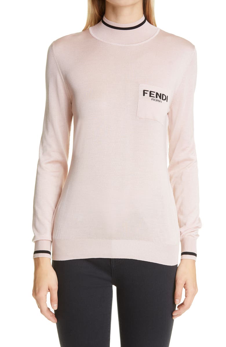 Fendi Logo Pocket Silk Sweater, Main, color, 