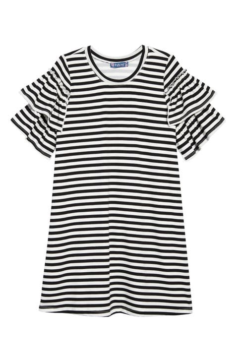 Stripe Ruffle Sleeve Dress (Big Girls)