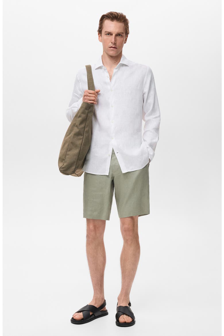 Slim Fit Linen Button-Up Shirt, Alternate, color, WHITE