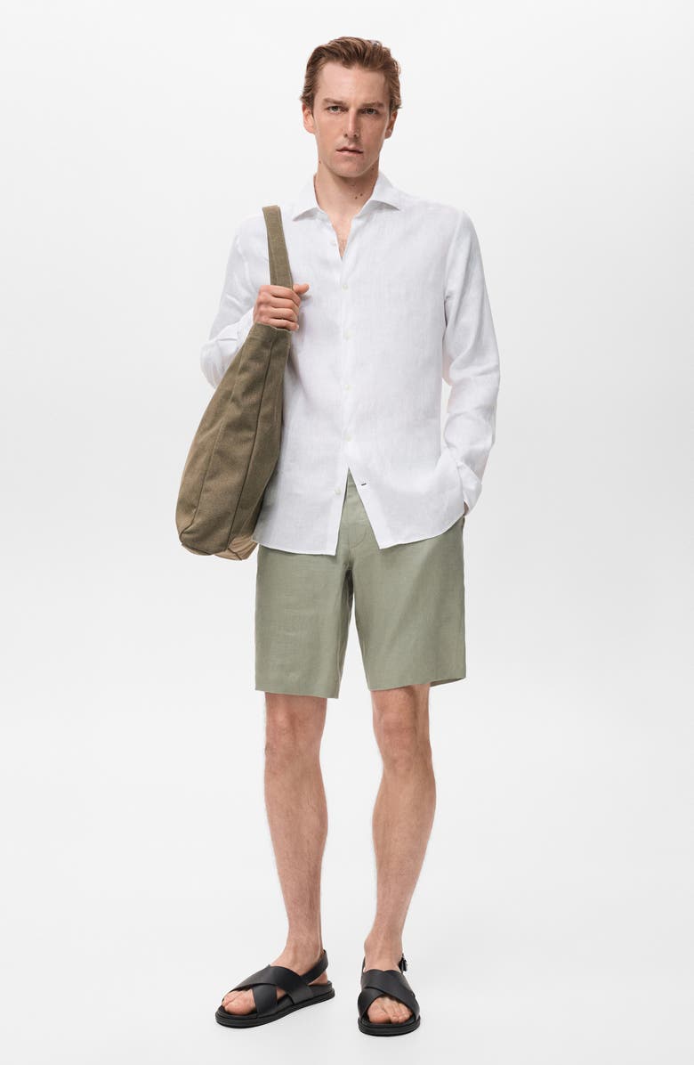 MANGO Slim Fit Linen Button-Up Shirt, Alternate, color, White