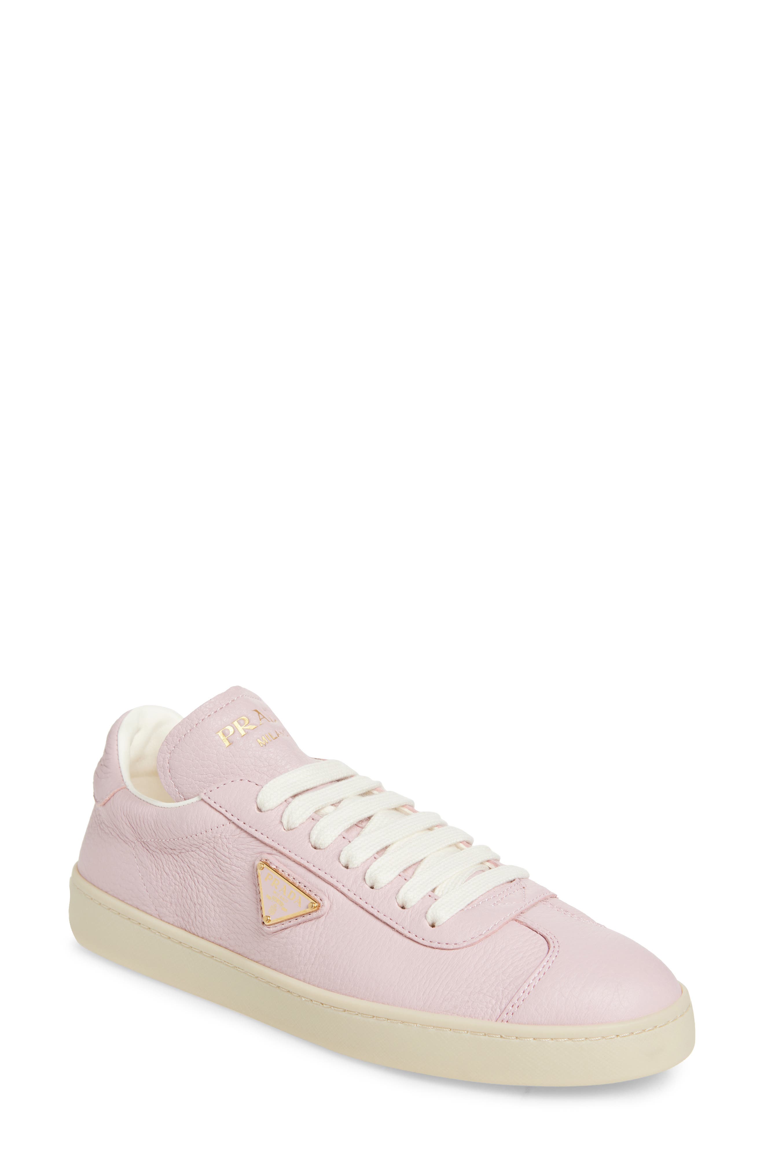 Prada Lane Triangle Logo Deerskin Leather Sneaker, Main, color, 