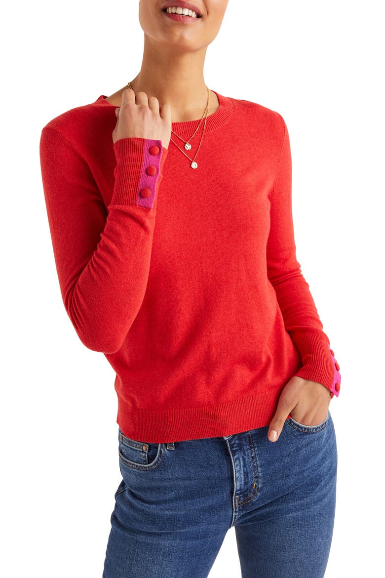 Dorset Button Back Sweater, Main, color, POST BOX RED