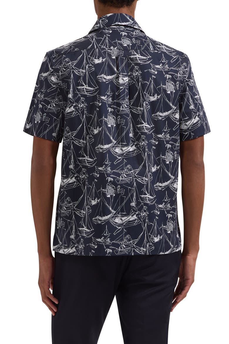 Jackson Marina Print Stretch Cotton Camp Shirt, Alternate, color, NAVY