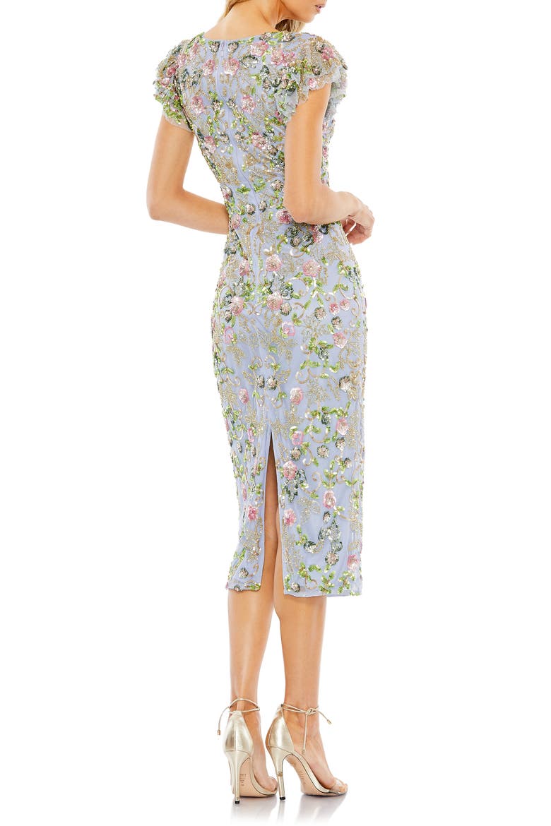 Floral Embellished Flutter Cap Sleeve Dress, Alternate, color, SLATE BLUE MULTI