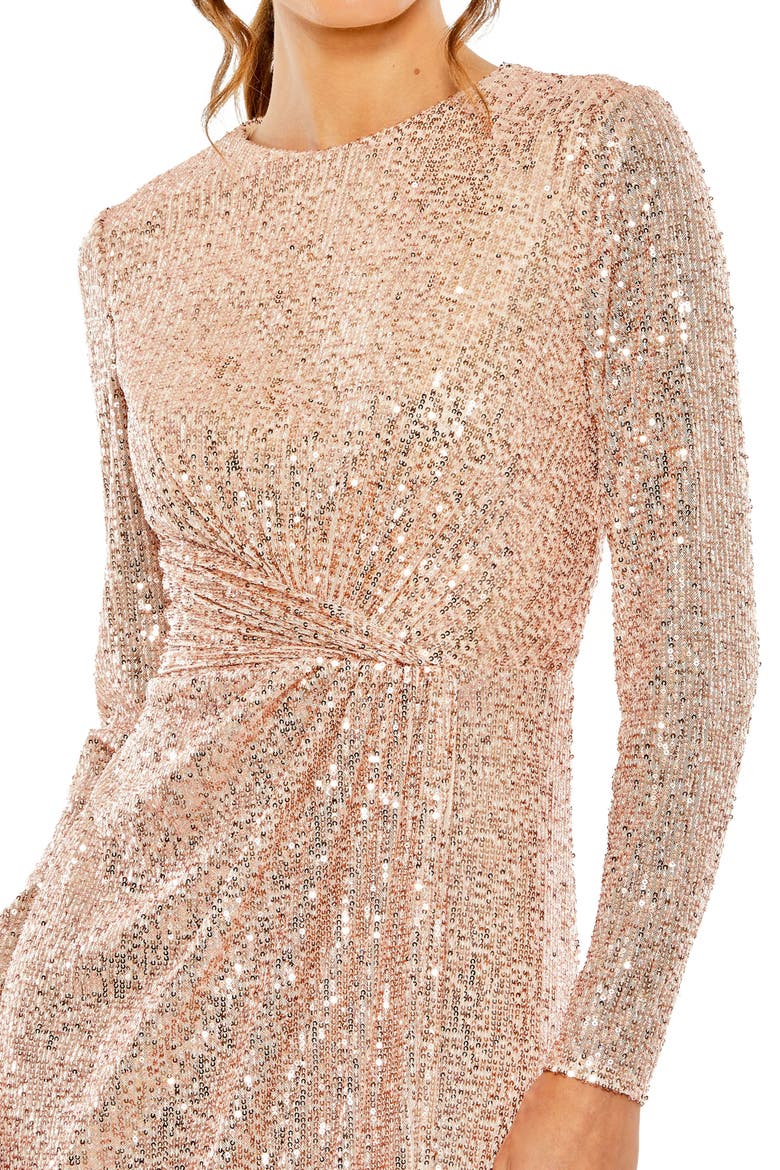 Sequin Long Sleeve High Neck Column Gown, Alternate, color, Rose Gold